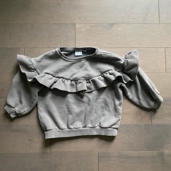 NWOT Zara Pale Gray Ruffle Toddler Girl Sweater Sweatshirt 3-4 Years Old - Picture 1 of 3